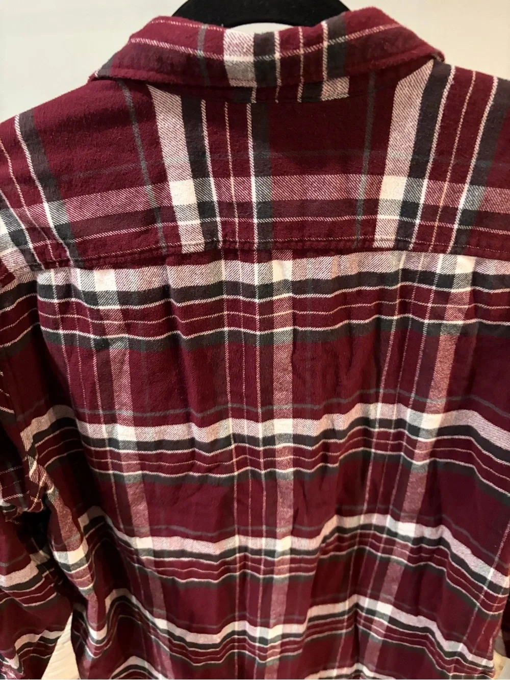 American Eagle Outfitters Burgundy and White Plaid Jean-Style Jacket size xl
